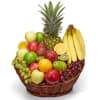 Fruit basket with bananas, pineapple, apples, grapes, oranges, and kiwi