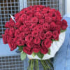 Large bouquet of red roses wrapped in white paper