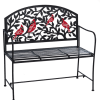 Black metal bench with red cardinal cutout backrest