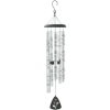 Hanging wind chime with clear tubes and a black top and clapper