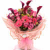 Pink and purple mixed bouquet with roses, gerberas, and calla lilies