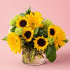 Sunflower bouquet in a clear glass vase