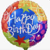Round birthday balloon with colorful stars and "Happy BirthDay" text