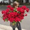 40 reflexed vivid roses cluster arranged in our signature black hatbox with