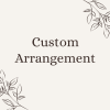 Graphic card with the words Custom Arrangement and simple leafy line art in the corners