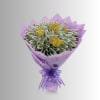 Bouquet made of folded dollar bills with purple wrapping and ribbon
