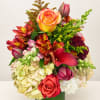 Colorful bouquet with roses, calla lilies, and hydrangeas