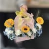 Beautiful arrangement with oasis foam with the selection of flower color of