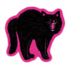 Black cat sticker with a bright pink outline on a white background
