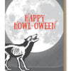 Halloween card with a wolf skeleton and moon graphic