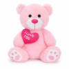 Pink teddy bear holding a heart that says I Love You