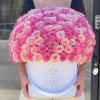 Large pink rose bouquet in a white hat box