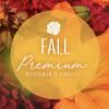 Fall-themed floral design with orange and red blooms and a text overlay