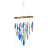 Hanging mobile with colorful leaf-shaped pieces on a wooden bar