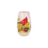 Decorative glass vase with a red bird and yellow flowers
