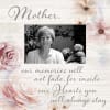 Mother memorial card with a black-and-white portrait and floral accents