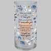 Glass memorial candle holder with blue floral and butterfly design