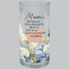 Glass memorial candle holder with floral design and a message for Mom