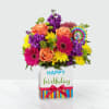 Colorful birthday bouquet in a decorated gift box