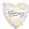 Heart-shaped anniversary balloon with white and gold swirls