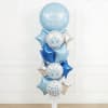 Blue and silver baby shower balloon bouquet with "It's a Boy" balloons