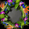 Full of tropical blooms.