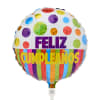 Round birthday balloon with "FELIZ CUMPLEAÑOS" text and colorful dots