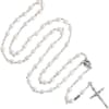 Pearl rosary with silver chain and crucifix on a white background
