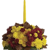 ** Free local delivery **Happy yellow mums and a golden taper candle