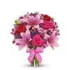 We hand-tie hot pink roses with soft, fragrant pink lilies, then weave