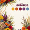 Autumn floral border with sunflowers, roses, and mixed blooms around the edges