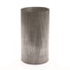 Tall ribbed metallic cylinder vase on a white background