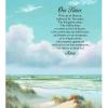 Religious wall art with a beach scene and the Lord's Prayer text