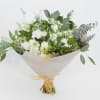 White bouquet with eucalyptus and wrapped stems