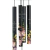 Black hanging wind chime with floral-printed tubes and a clapper
