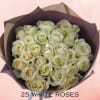 Bouquet of white roses wrapped in dark paper