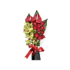 Bouquet of red roses and green orchids with a red ribbon
