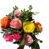 Mixed bouquet of roses in pink, orange, and yellow