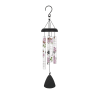 Black metal wind chime with floral printed tubes and a clapper