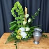 The Irish Eyes urn arrangement is a lush, all-green tribute that exudes