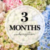 Floral subscription graphic over pastel roses and hydrangeas