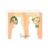 Wedding card with two brides holding bouquets and the word Congrats
