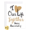 Anniversary card with gold heart and black lettering