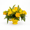 Yellow roses and mums in a smiley-face mug