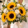 Bouquet of sunflowers and white roses with baby's breath