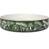 Green ceramic bowl with white mushroom illustrations