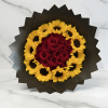 Stunning red rose and sunflower bouquet, featuring deep red roses surrounded by