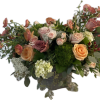 Stunning fall arrangement in a taupe colored ceramic vase of garden roses