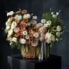 Large flower basket with roses and a teddy bear