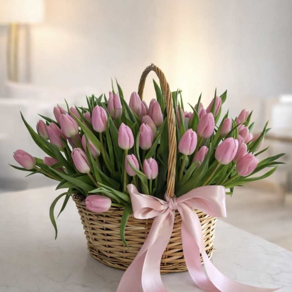 Luxury Basket of 100 Pink Tulips
